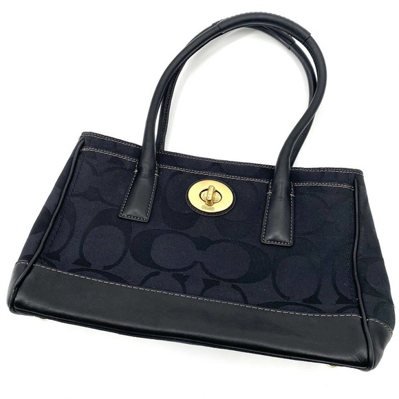 Coach Handbags - Coach Black Signature Jacquard Leather Tote Handbag Purse